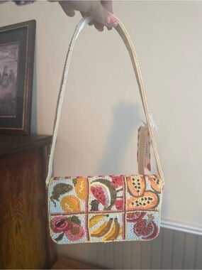 Beaded Fruit Mosaic Shoulder Bag - Multicolor
